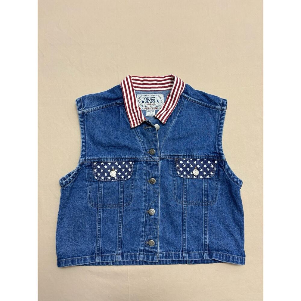 Quizz Jeans Vintage Women’s Cropped American Flag Denim Vest Size Medium